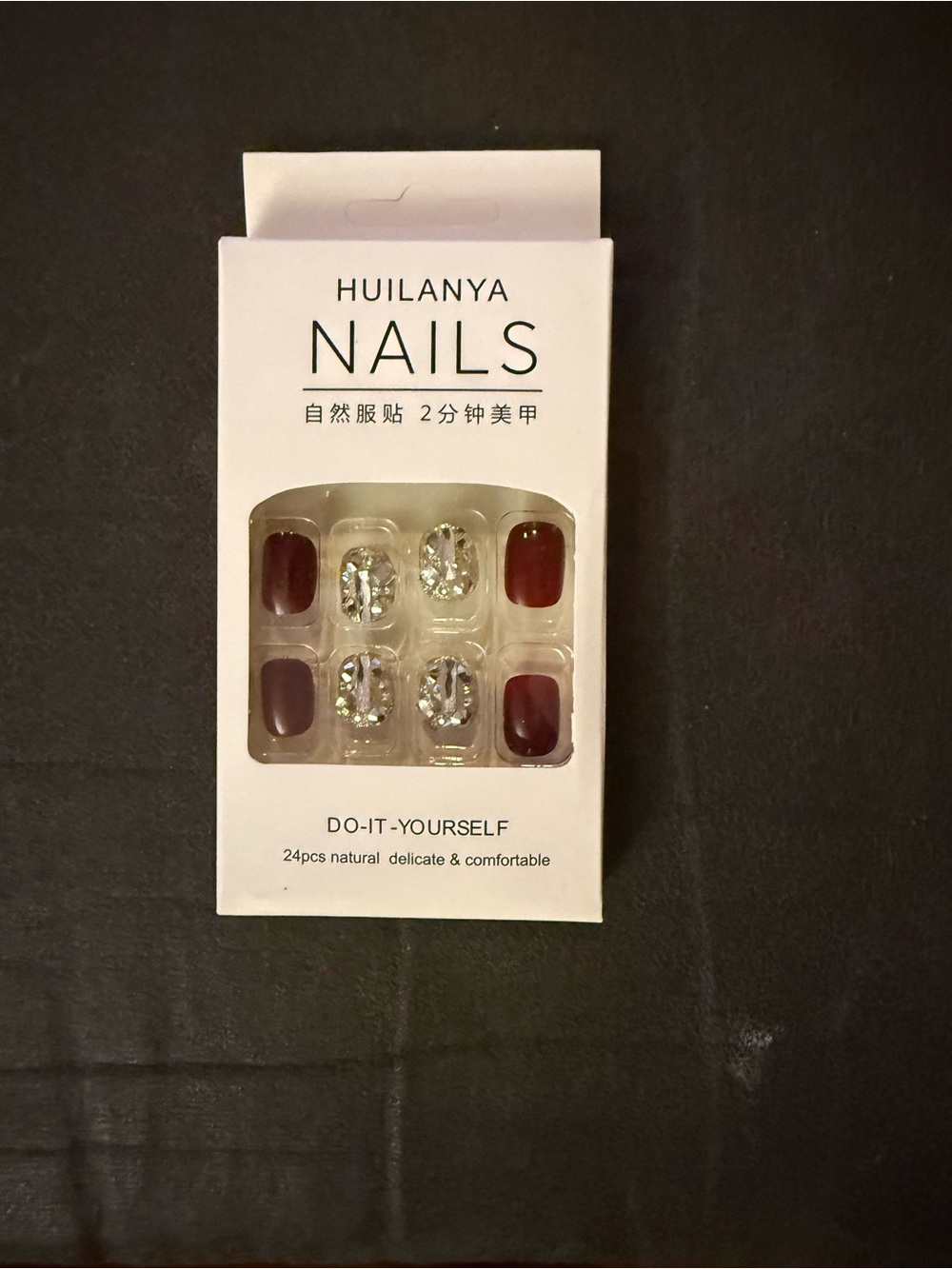 Nails Do-It-Yourself Press-On Nails - Burgundy & Clear Rhinestone